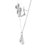 14k White Gold 1.50ct G VS2 Baguette Shape Diamond / 1.20ct Blue Sapphire Pear Shape Ballerina Setting Omega Clip Back Earrings and  14k White Gold 1.00ct  G VS2 Baguette Shape Diamond/ .80ct Blue Sapphire Pear Shape Pendant Set